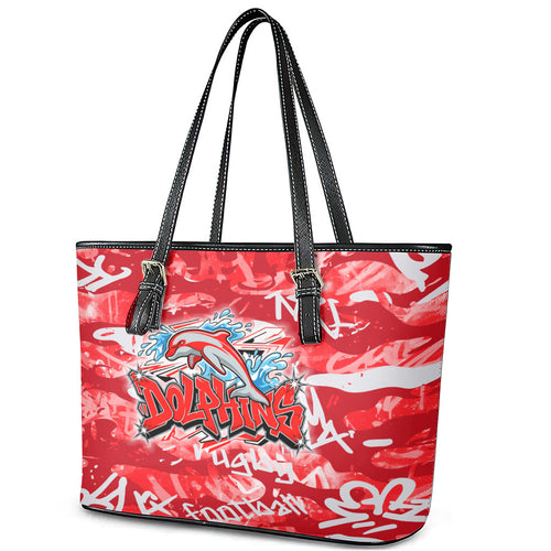 Dolphins Rugby Leather Tote Bag Graffiti Typography Urban Camo Abstract Street Style