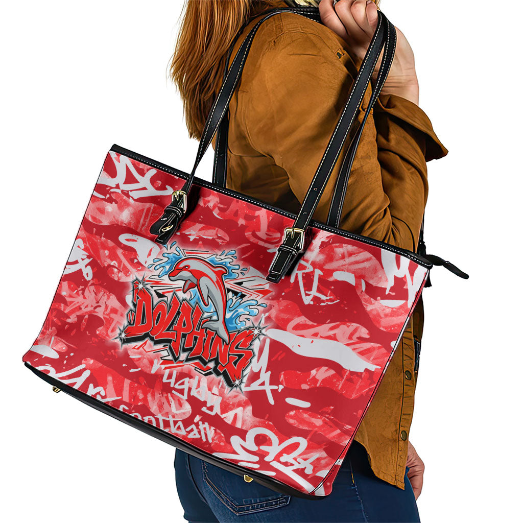 Dolphins Rugby Leather Tote Bag Graffiti Typography Urban Camo Abstract Street Style