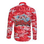 Dolphins Rugby Long Sleeve Button Shirt Graffiti Typography Urban Camo Abstract Street Style