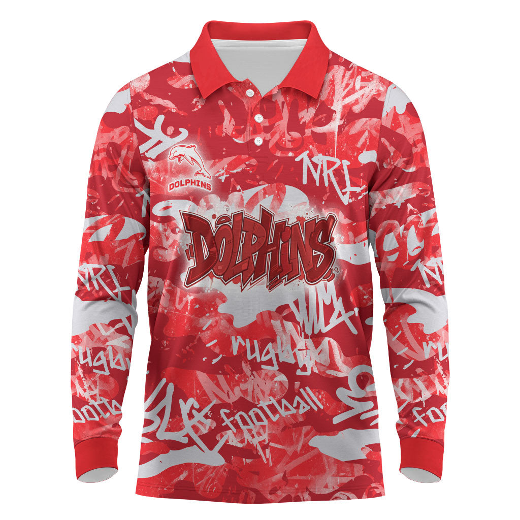 Dolphins Rugby Long Sleeve Polo Shirt Graffiti Typography Urban Camo Abstract Street Style