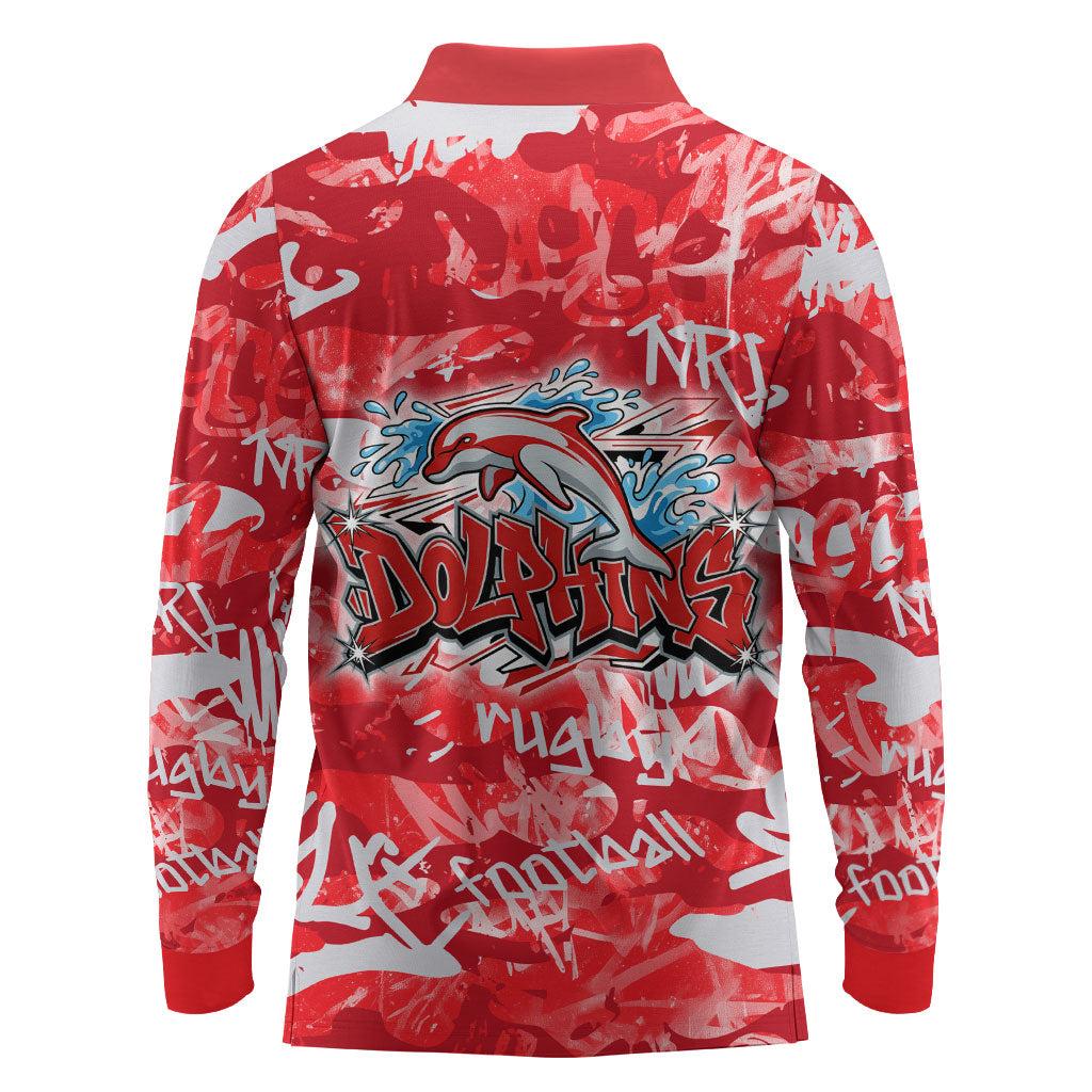 Dolphins Rugby Long Sleeve Polo Shirt Graffiti Typography Urban Camo Abstract Street Style