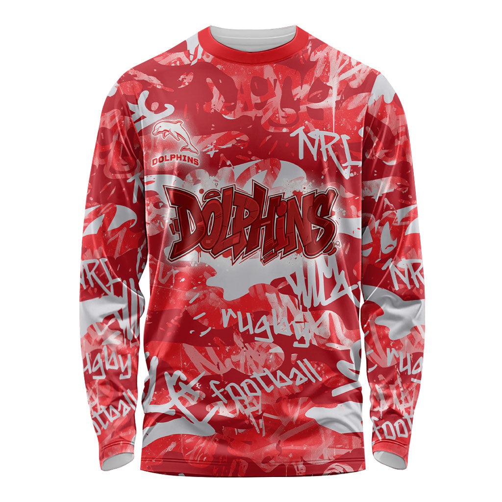 Dolphins Rugby Long Sleeve Shirt Graffiti Typography Urban Camo Abstract Street Style