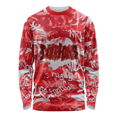 Dolphins Rugby Long Sleeve Shirt Graffiti Typography Urban Camo Abstract Street Style
