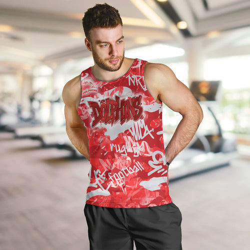 Dolphins Rugby Men Tank Top Graffiti Typography Urban Camo Abstract Street Style