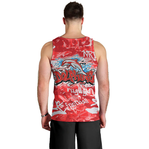 Dolphins Rugby Men Tank Top Graffiti Typography Urban Camo Abstract Street Style