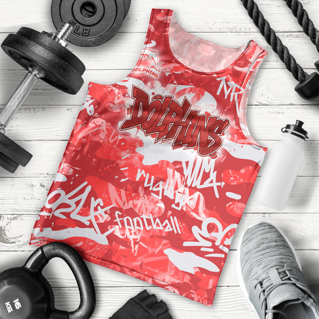 Dolphins Rugby Men Tank Top Graffiti Typography Urban Camo Abstract Street Style