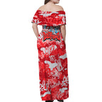 Dolphins Rugby Off Shoulder Maxi Dress Graffiti Typography Urban Camo Abstract Street Style