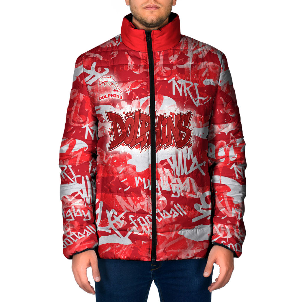 Dolphins Rugby Padded Jacket Graffiti Typography Urban Camo Abstract Street Style