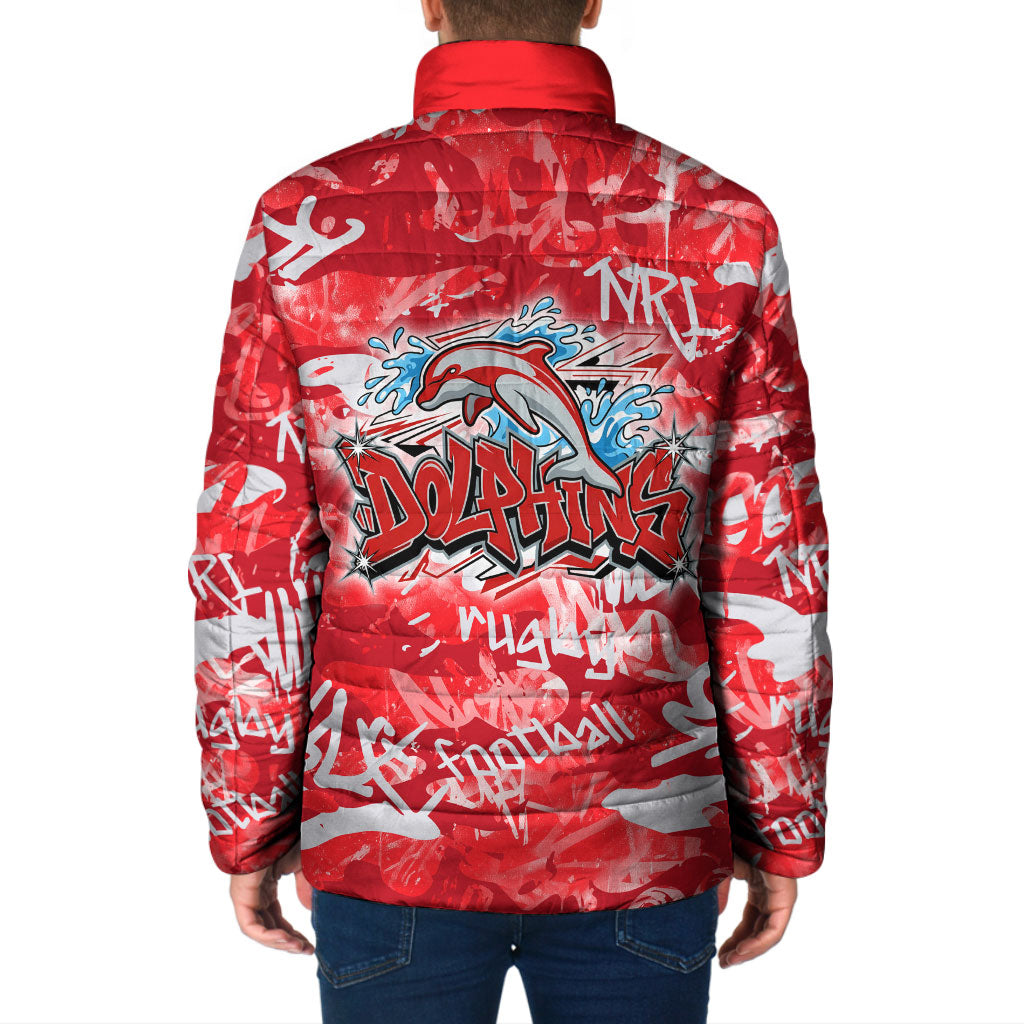 Dolphins Rugby Padded Jacket Graffiti Typography Urban Camo Abstract Street Style