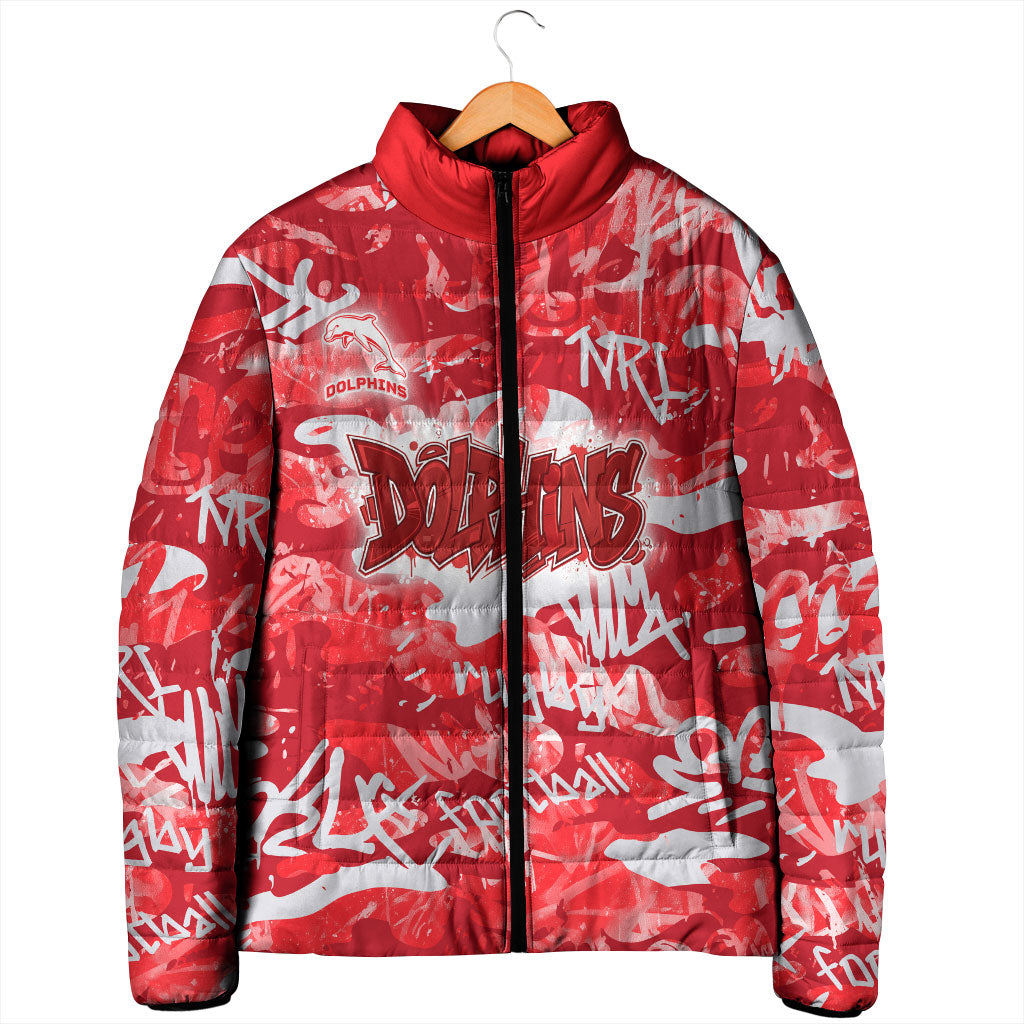 Dolphins Rugby Padded Jacket Graffiti Typography Urban Camo Abstract Street Style