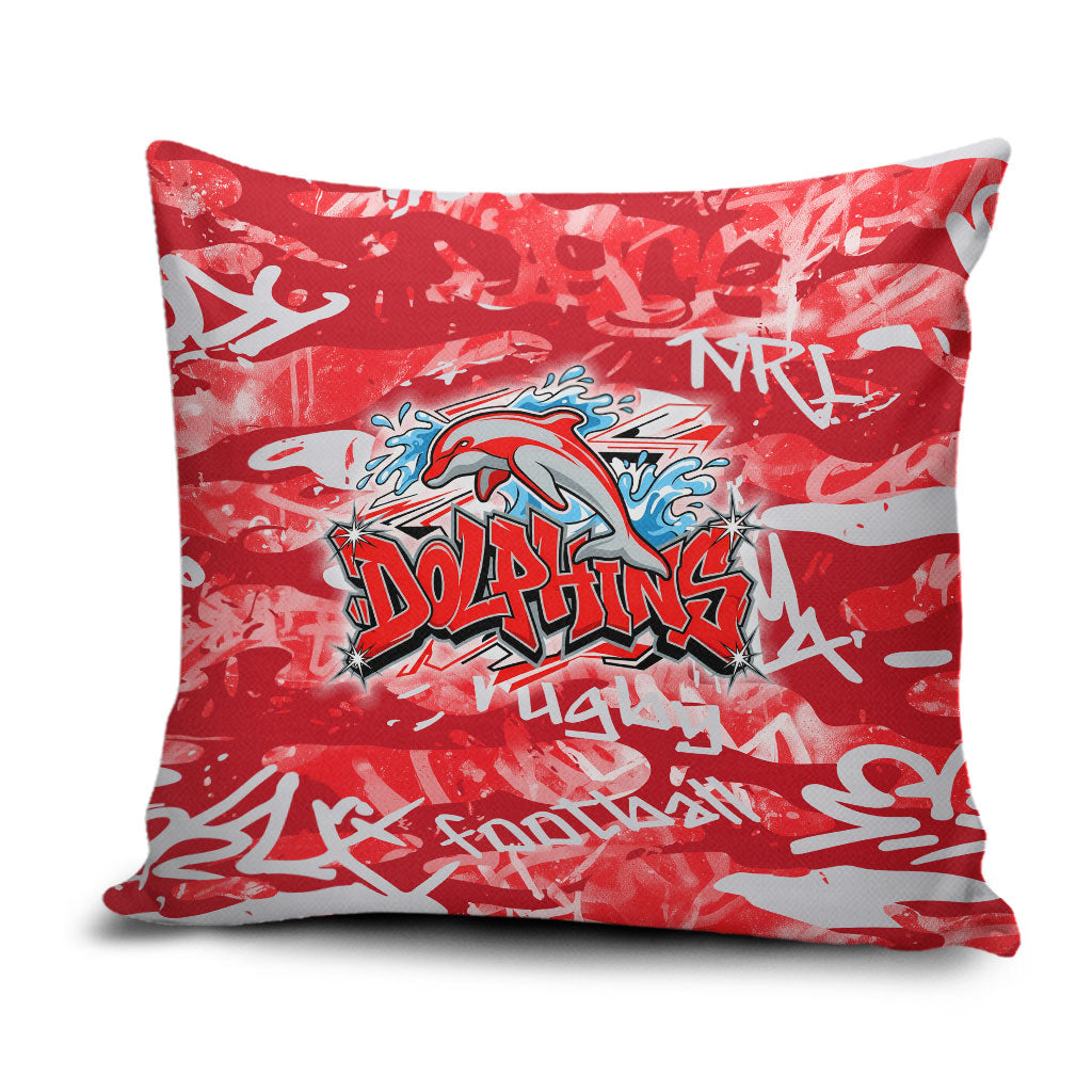Dolphins Rugby Pillow Cover Graffiti Typography Urban Camo Abstract Street Style
