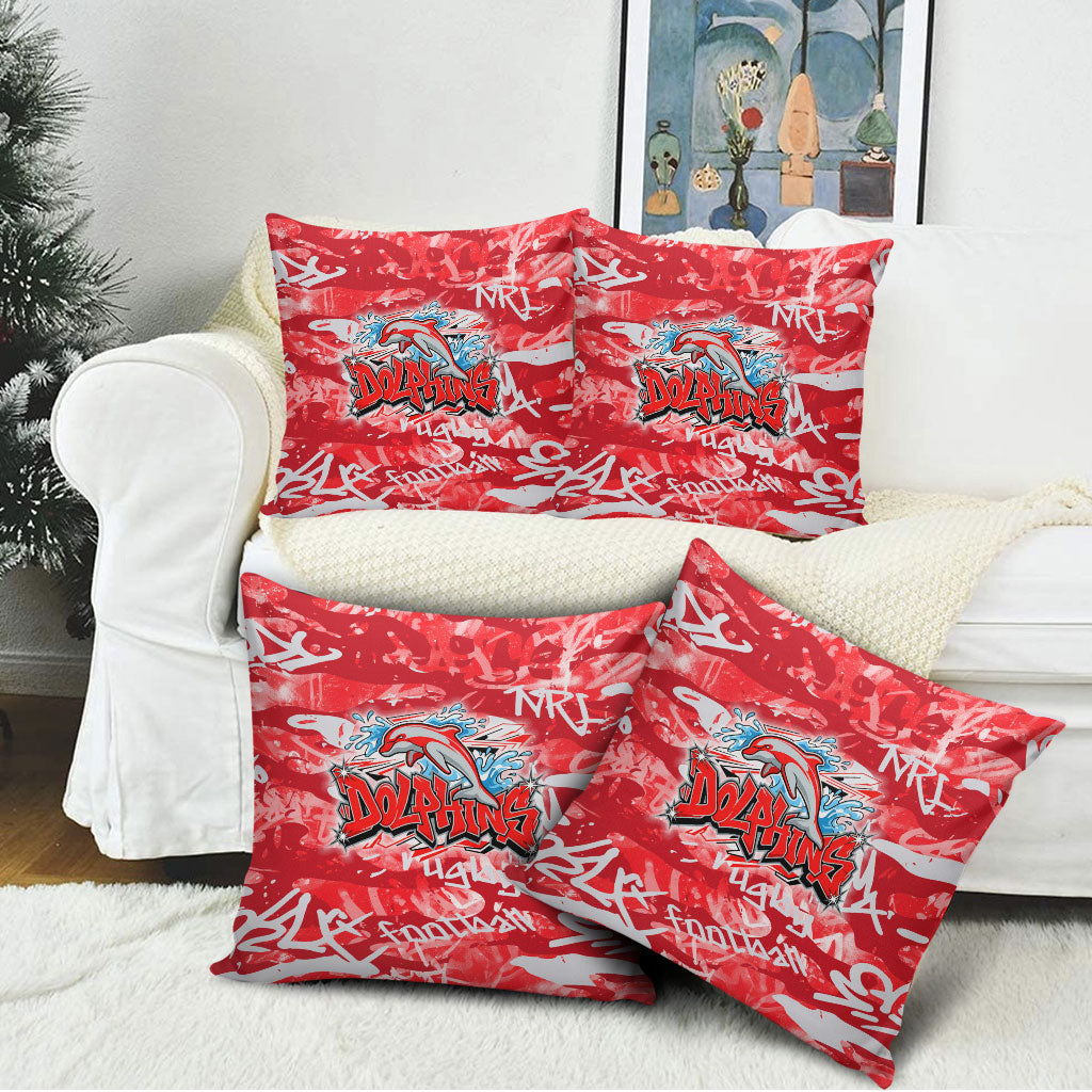 Dolphins Rugby Pillow Cover Graffiti Typography Urban Camo Abstract Street Style