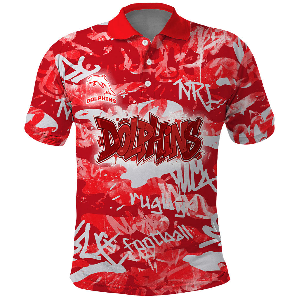 Dolphins Rugby Polo Shirt Graffiti Typography Urban Camo Abstract Street Style