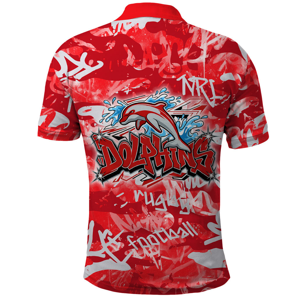 Dolphins Rugby Polo Shirt Graffiti Typography Urban Camo Abstract Street Style