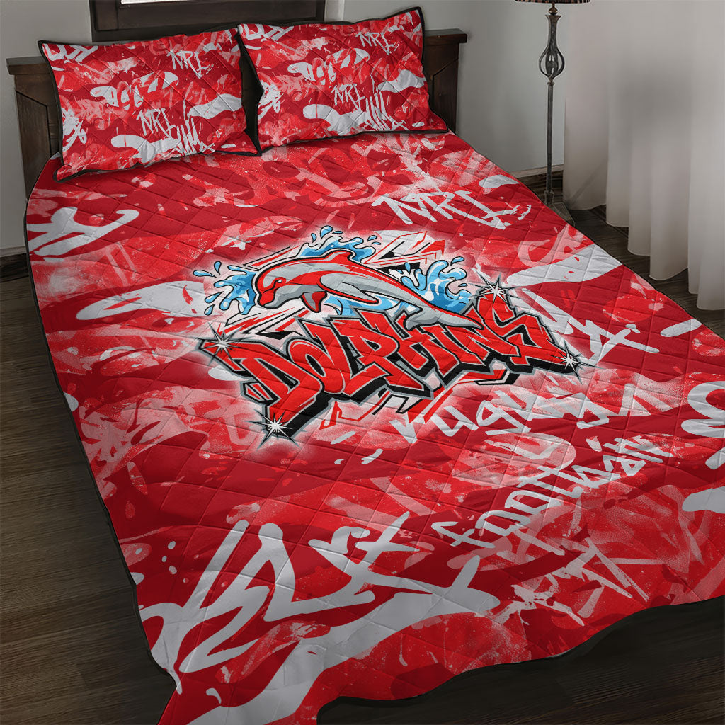 Dolphins Rugby Quilt Bed Set Graffiti Typography Urban Camo Abstract Street Style