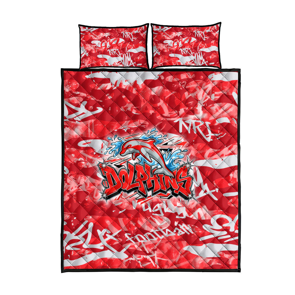 Dolphins Rugby Quilt Bed Set Graffiti Typography Urban Camo Abstract Street Style