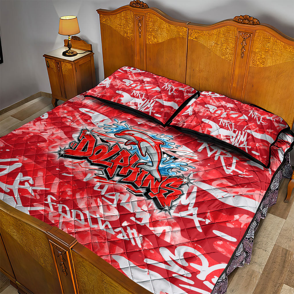 Dolphins Rugby Quilt Bed Set Graffiti Typography Urban Camo Abstract Street Style