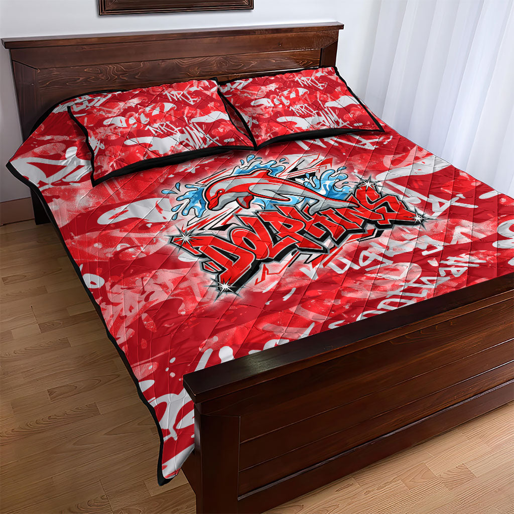 Dolphins Rugby Quilt Bed Set Graffiti Typography Urban Camo Abstract Street Style