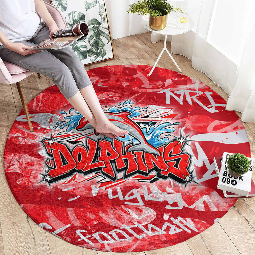 Dolphins Rugby Round Carpet Graffiti Typography Urban Camo Abstract Street Style