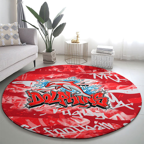 Dolphins Rugby Round Carpet Graffiti Typography Urban Camo Abstract Street Style