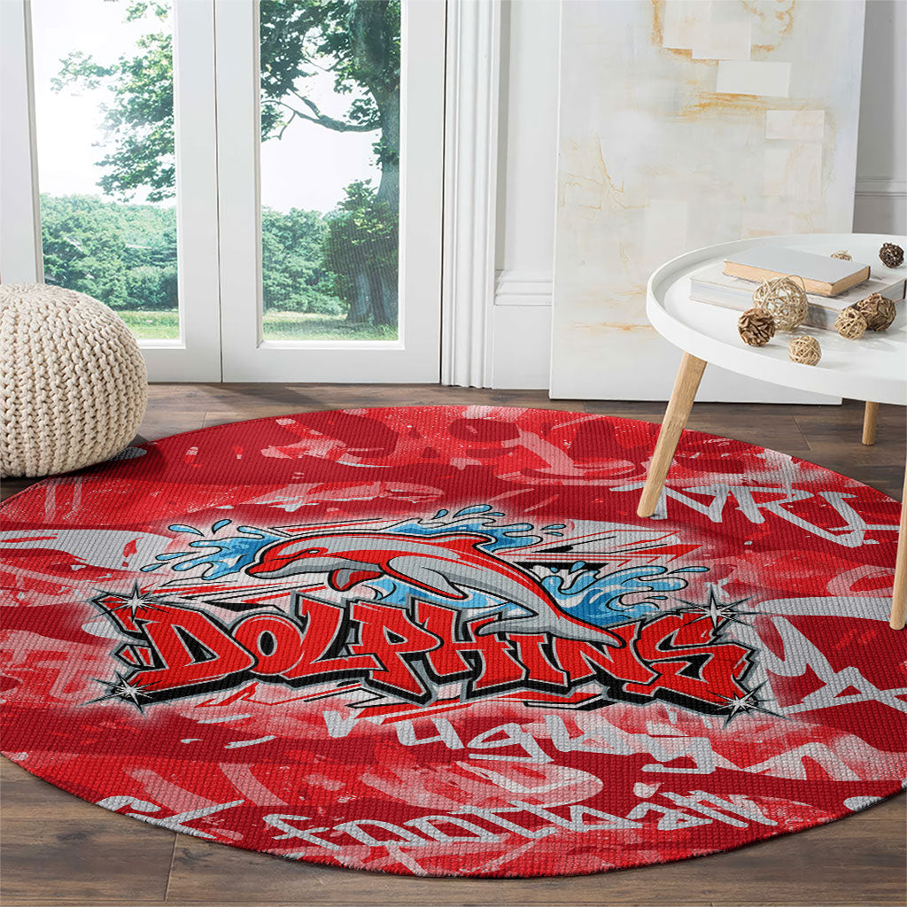 Dolphins Rugby Round Carpet Graffiti Typography Urban Camo Abstract Street Style