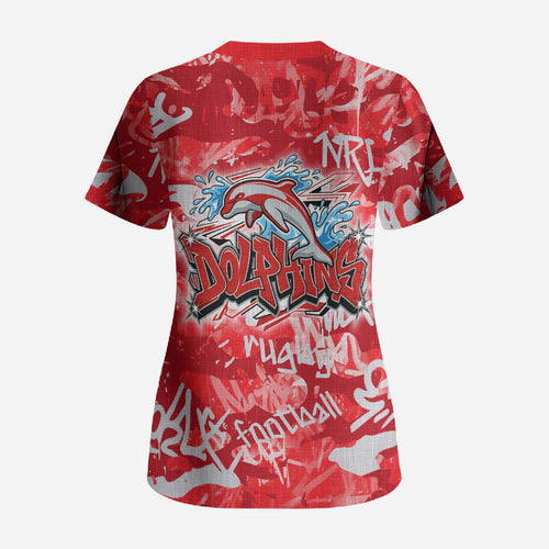 Dolphins Rugby Scrub Top Graffiti Typography Urban Camo Abstract Street Style