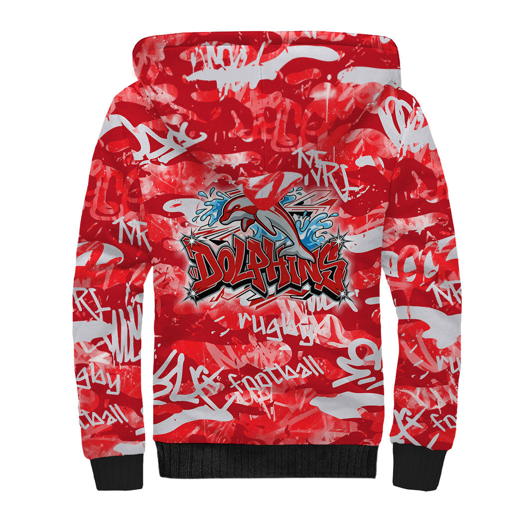 Dolphins Rugby Sherpa Hoodie Graffiti Typography Urban Camo Abstract Street Style