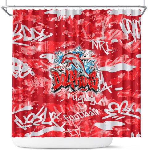 Dolphins Rugby Shower Curtain Graffiti Typography Urban Camo Abstract Street Style