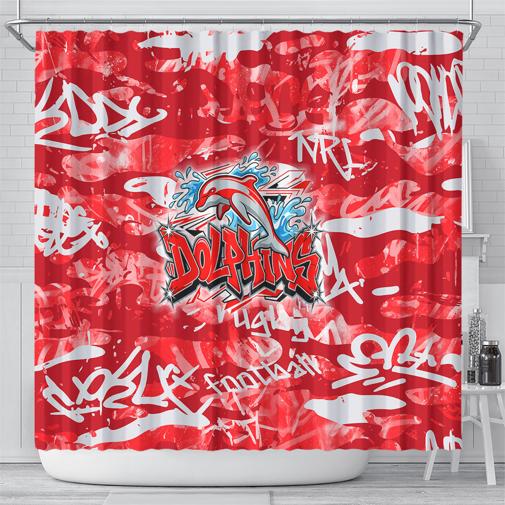 Dolphins Rugby Shower Curtain Graffiti Typography Urban Camo Abstract Street Style
