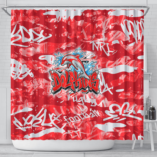 Dolphins Rugby Shower Curtain Graffiti Typography Urban Camo Abstract Street Style