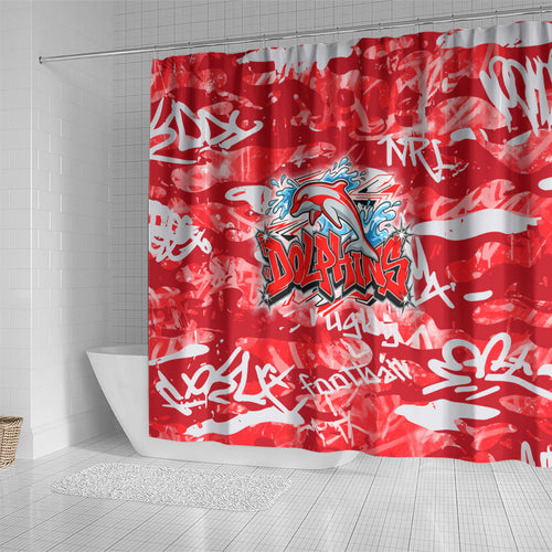 Dolphins Rugby Shower Curtain Graffiti Typography Urban Camo Abstract Street Style