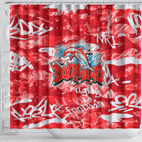 Dolphins Rugby Shower Curtain Graffiti Typography Urban Camo Abstract Street Style