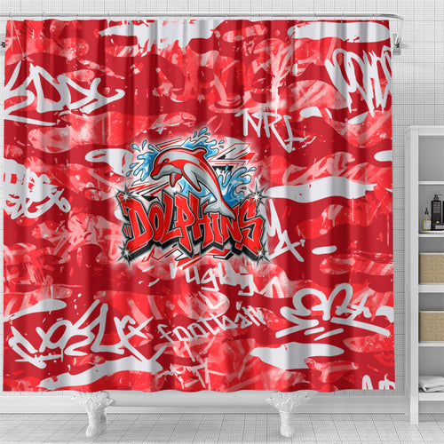 Dolphins Rugby Shower Curtain Graffiti Typography Urban Camo Abstract Street Style