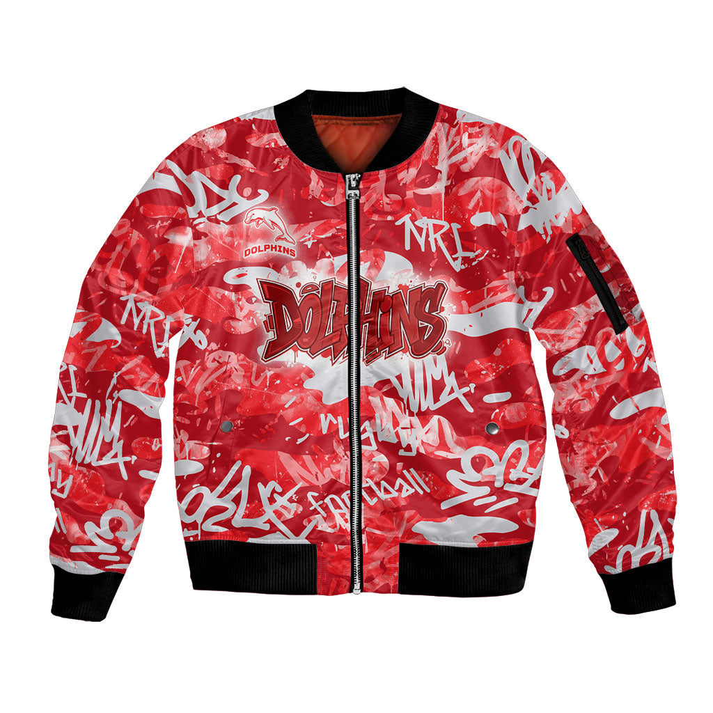 Dolphins Rugby Sleeve Zip Bomber Jacket Graffiti Typography Urban Camo Abstract Street Style