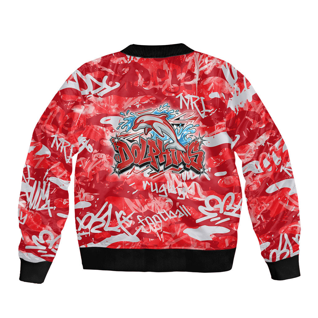 Dolphins Rugby Sleeve Zip Bomber Jacket Graffiti Typography Urban Camo Abstract Street Style