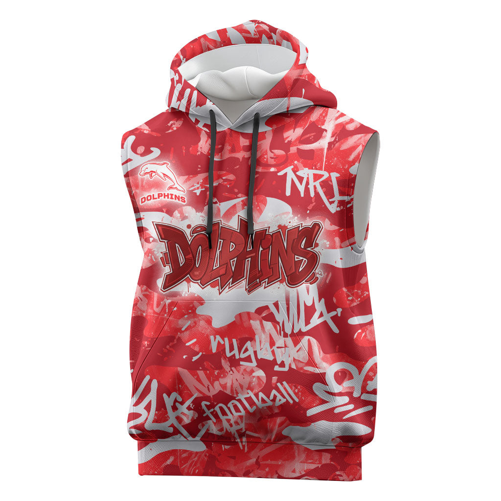 Dolphins Rugby Sleeveless Hoodie Graffiti Typography Urban Camo Abstract Street Style