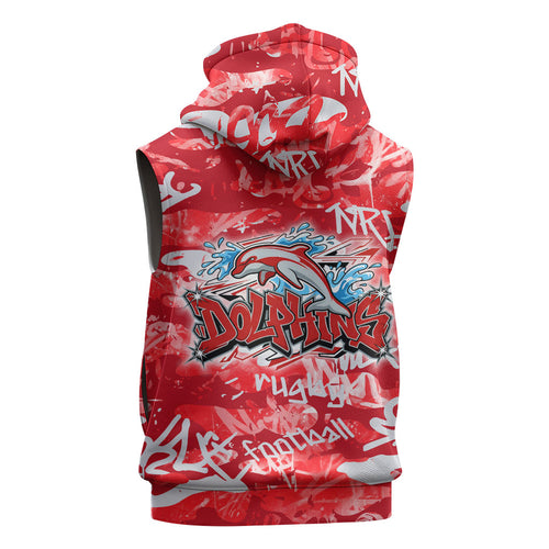 Dolphins Rugby Sleeveless Hoodie Graffiti Typography Urban Camo Abstract Street Style