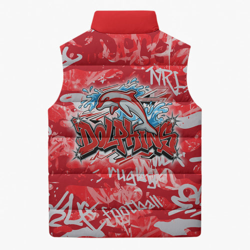 Dolphins Rugby Sleeveless Puffer Jacket Graffiti Typography Urban Camo Abstract Street Style