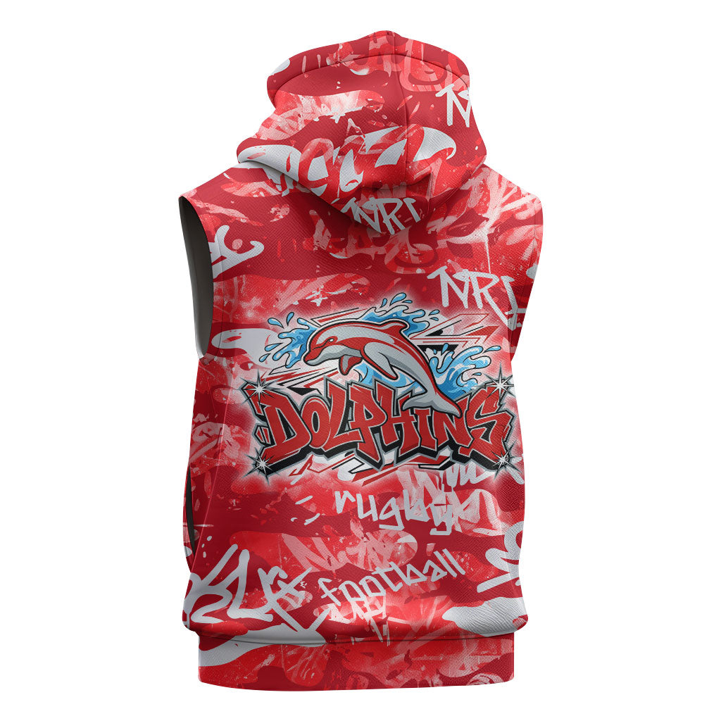 Dolphins Rugby Sleeveless Zip Hoodie Graffiti Typography Urban Camo Abstract Street Style