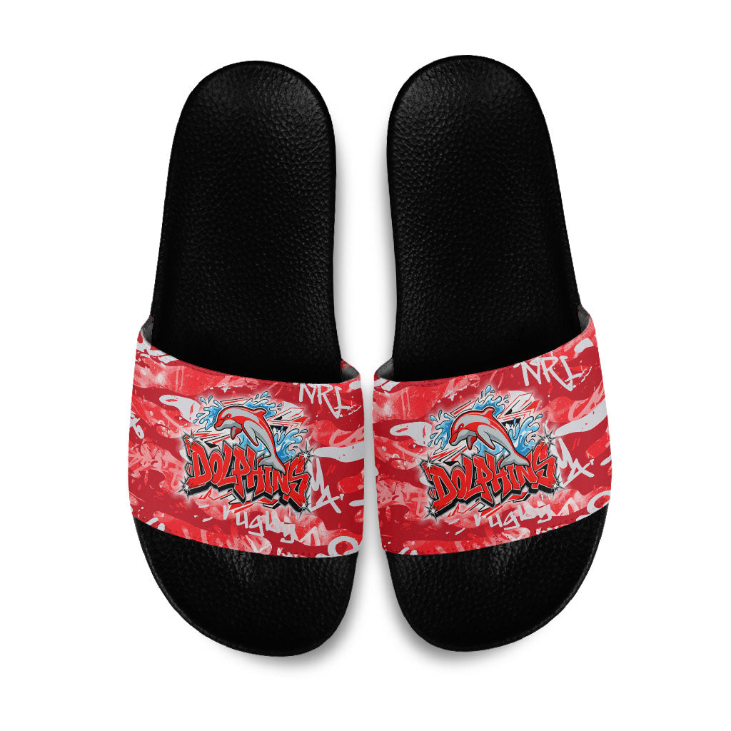 Dolphins Rugby Slide Sandals Graffiti Typography Urban Camo Abstract Street Style