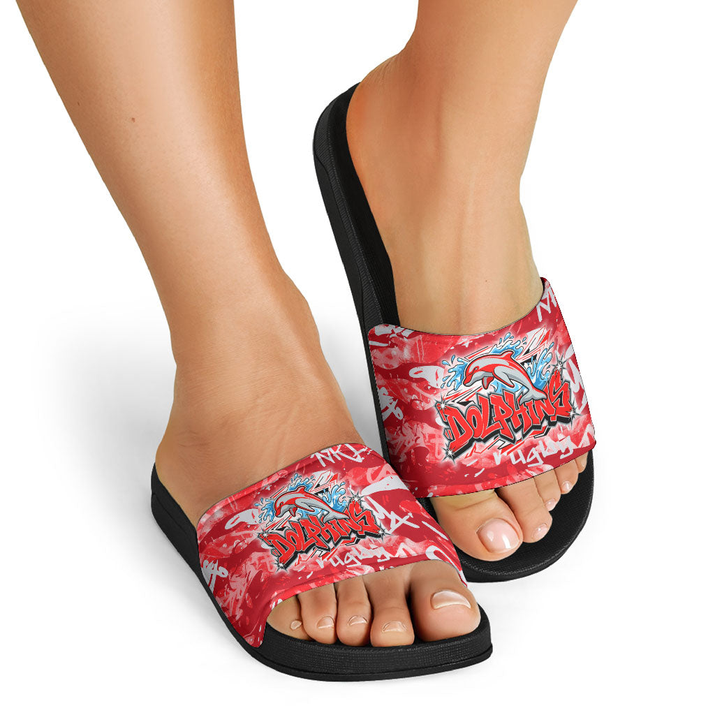 Dolphins Rugby Slide Sandals Graffiti Typography Urban Camo Abstract Street Style