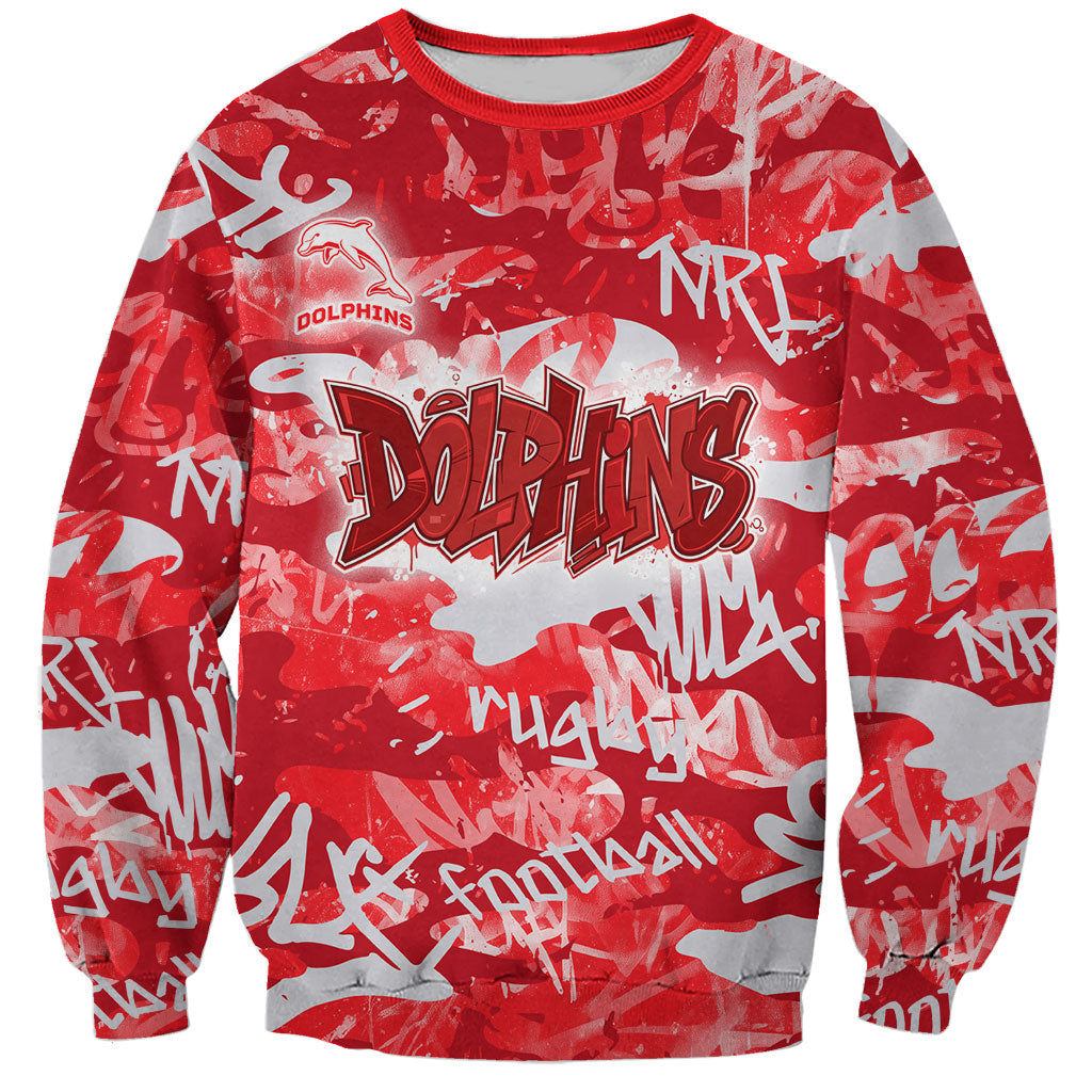 Dolphins Rugby Sweatshirt Graffiti Typography Urban Camo Abstract Street Style