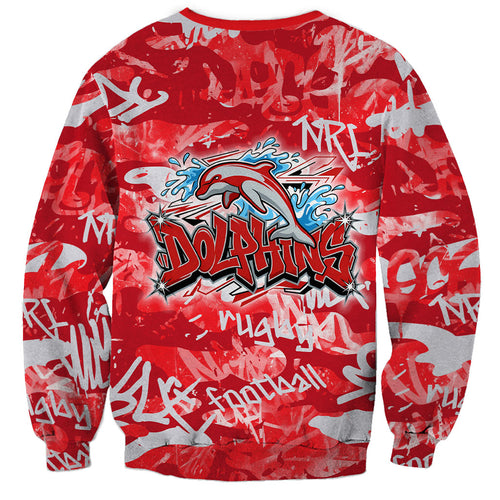 Dolphins Rugby Sweatshirt Graffiti Typography Urban Camo Abstract Street Style