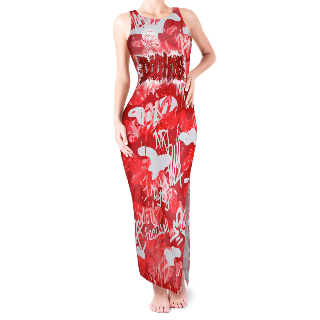 Dolphins Rugby Tank Maxi Dress Graffiti Typography Urban Camo Abstract Street Style