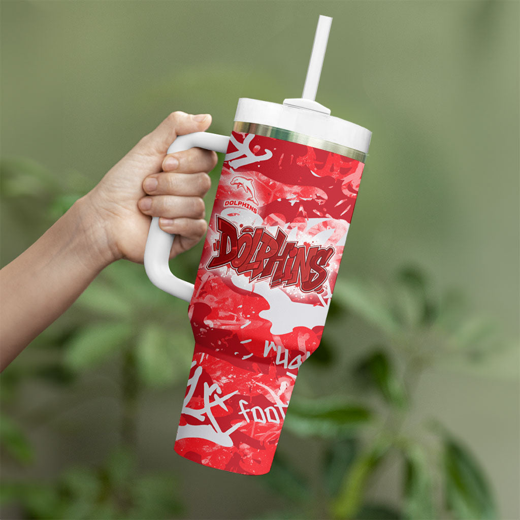Dolphins Rugby Tumbler With Handle Graffiti Typography Urban Camo Abstract Street Style