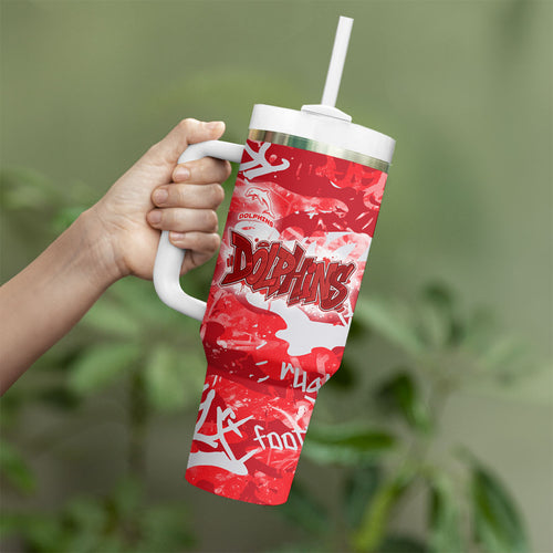 Dolphins Rugby Tumbler With Handle Graffiti Typography Urban Camo Abstract Street Style