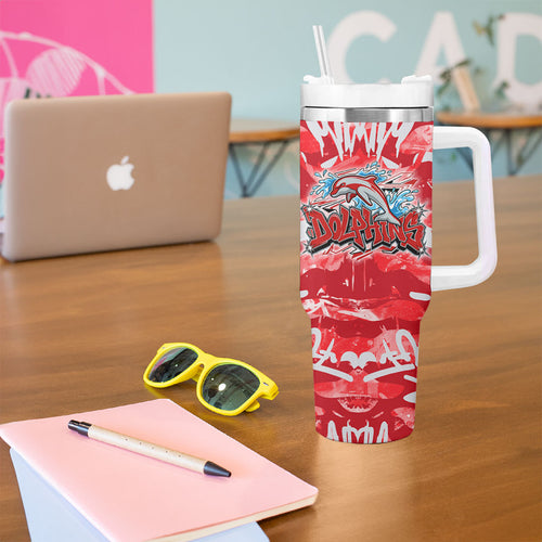 Dolphins Rugby Tumbler With Handle Graffiti Typography Urban Camo Abstract Street Style