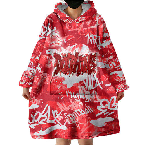 Dolphins Rugby Wearable Blanket Hoodie Graffiti Typography Urban Camo Abstract Street Style