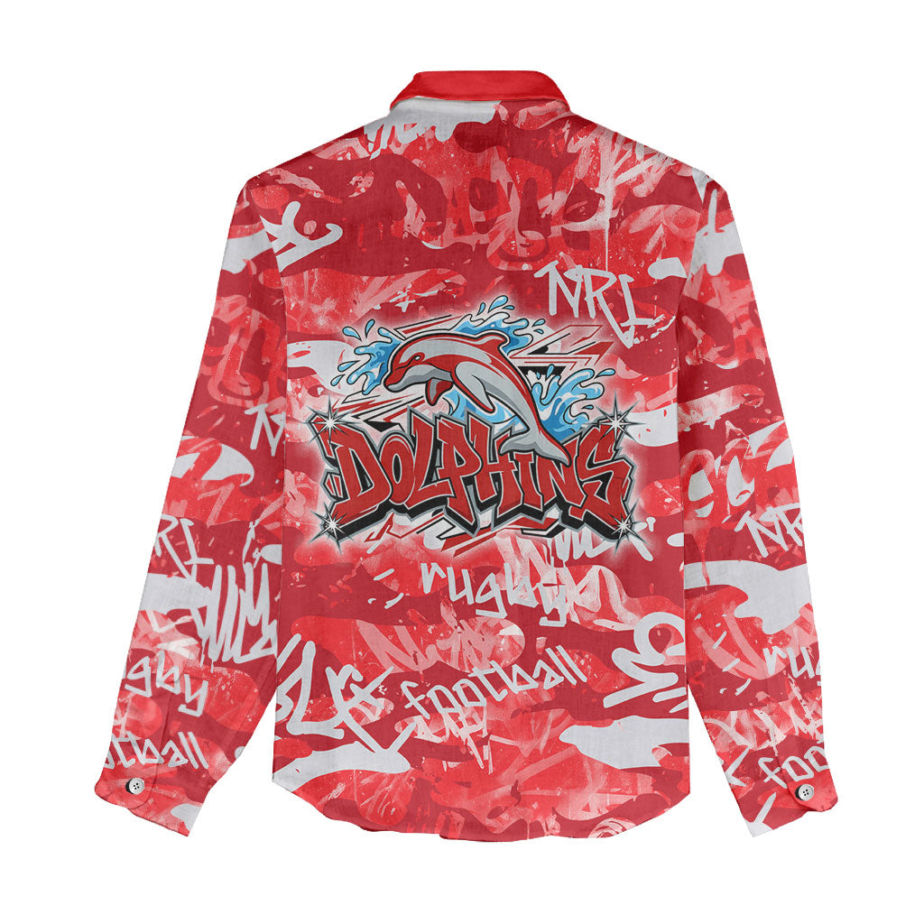 Dolphins Rugby Women Casual Shirt Graffiti Typography Urban Camo Abstract Street Style