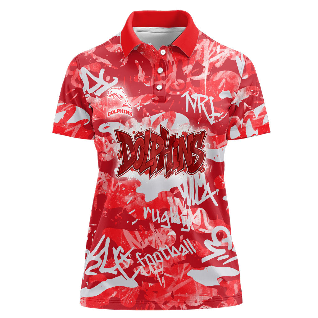 Dolphins Rugby Women Polo Shirt Graffiti Typography Urban Camo Abstract Street Style